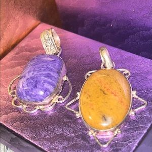 Two 925 Amethyst & Jasper Pendants